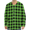 UFO Green And Black Buffalo Check Print Long Sleeve Baseball Jersey