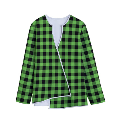 UFO Green And Black Buffalo Check Print Long Sleeve Short Coat