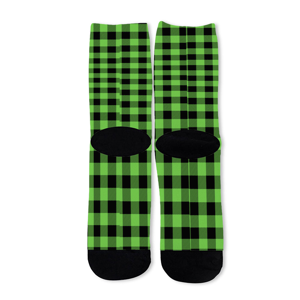 UFO Green And Black Buffalo Check Print Long Socks