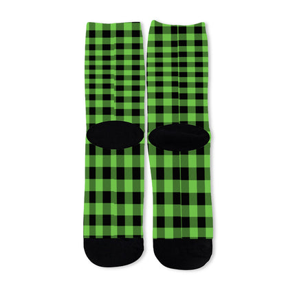 UFO Green And Black Buffalo Check Print Long Socks