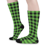 UFO Green And Black Buffalo Check Print Long Socks