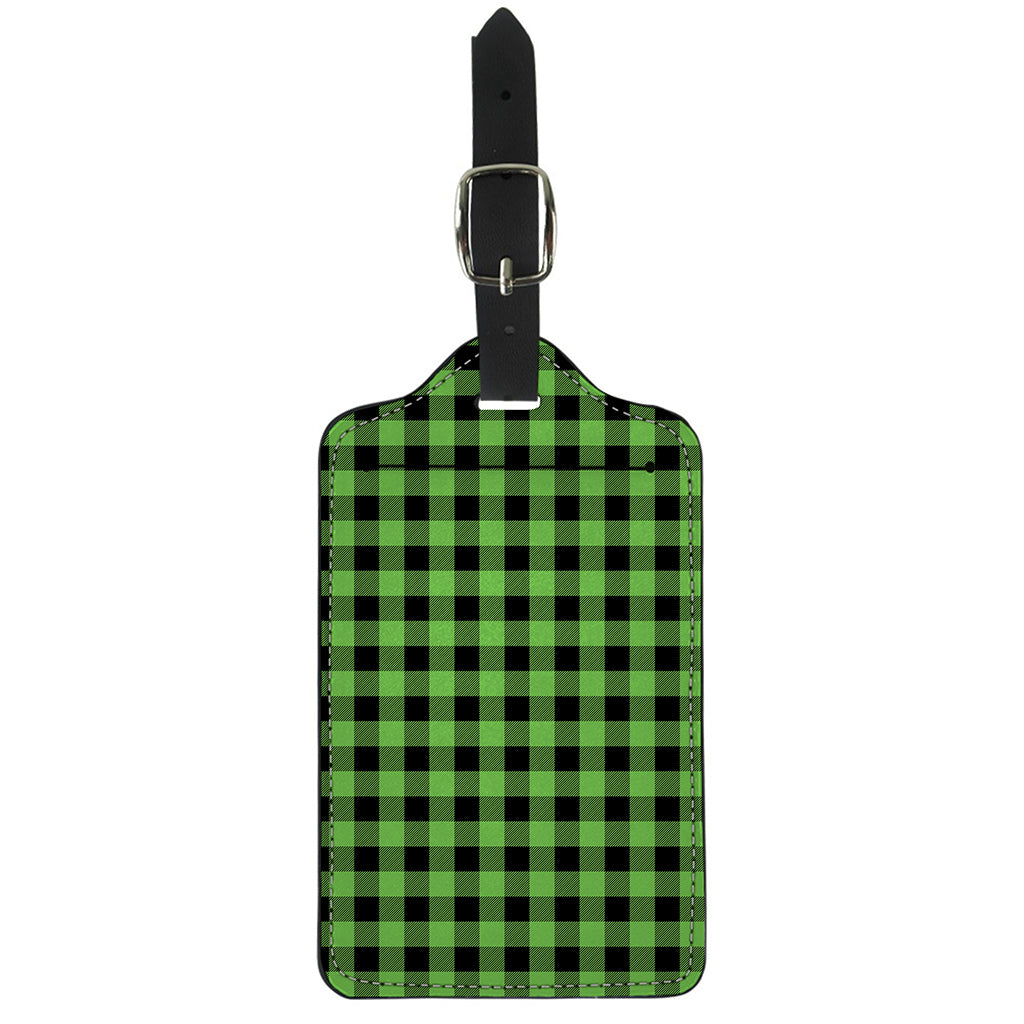 UFO Green And Black Buffalo Check Print Luggage Tag