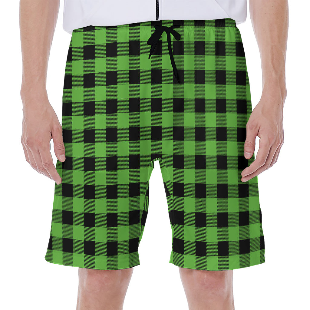 UFO Green And Black Buffalo Check Print Men's Beach Shorts