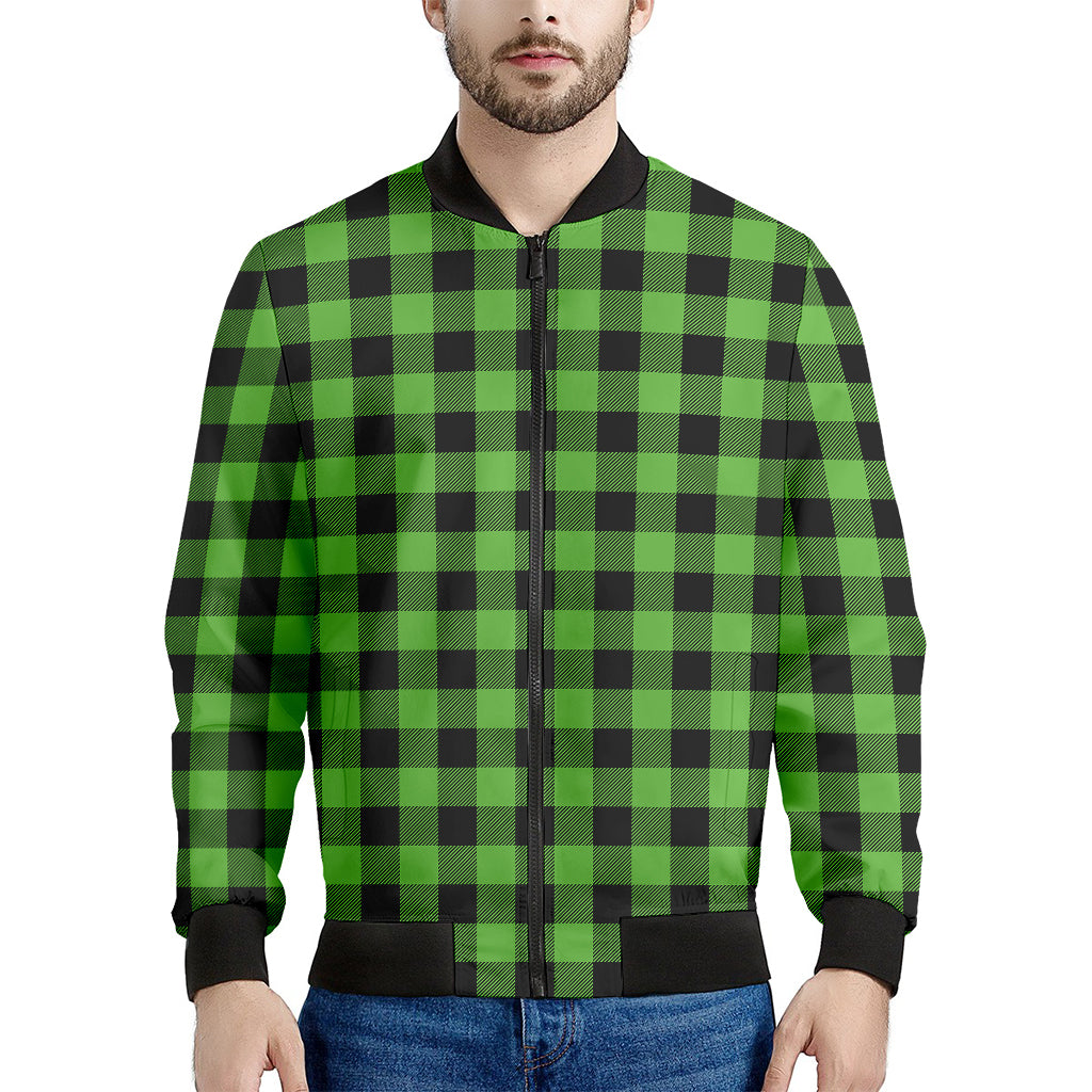UFO Green And Black Buffalo Check Print Men's Bomber Jacket