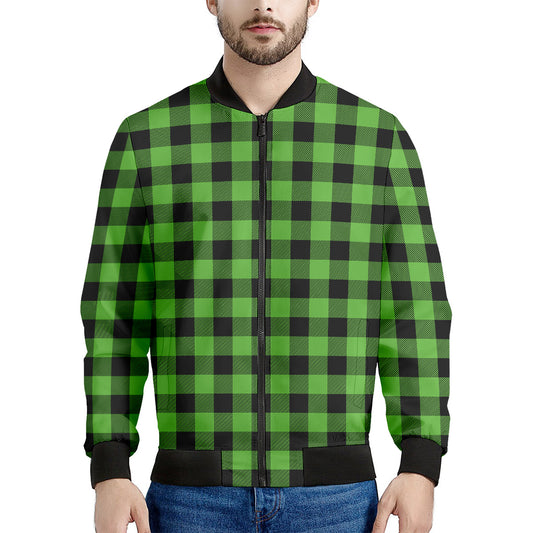 UFO Green And Black Buffalo Check Print Men's Bomber Jacket