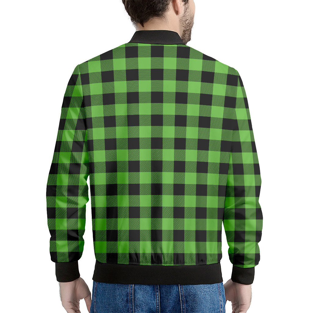UFO Green And Black Buffalo Check Print Men's Bomber Jacket