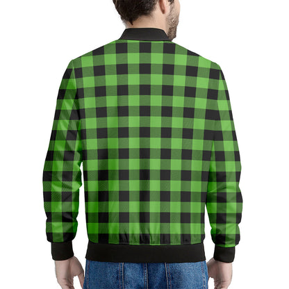 UFO Green And Black Buffalo Check Print Men's Bomber Jacket