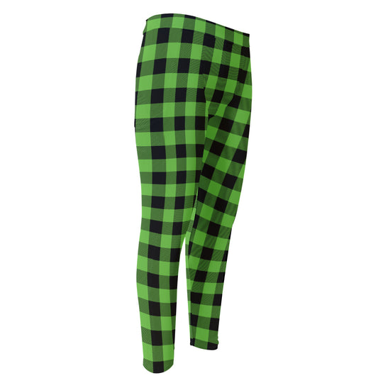 UFO Green And Black Buffalo Check Print Men's Compression Pants