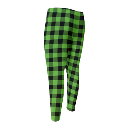 UFO Green And Black Buffalo Check Print Men's Compression Pants