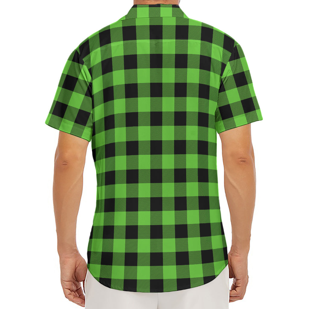 UFO Green And Black Buffalo Check Print Men's Deep V-Neck Shirt