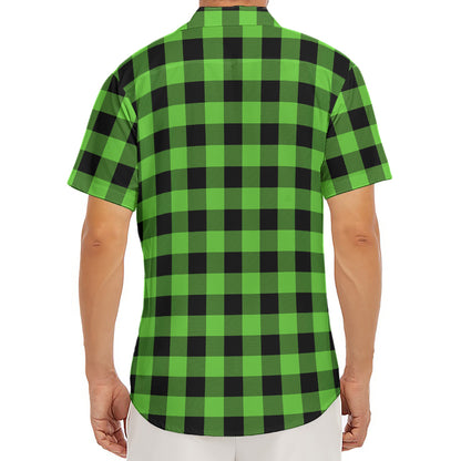 UFO Green And Black Buffalo Check Print Men's Deep V-Neck Shirt