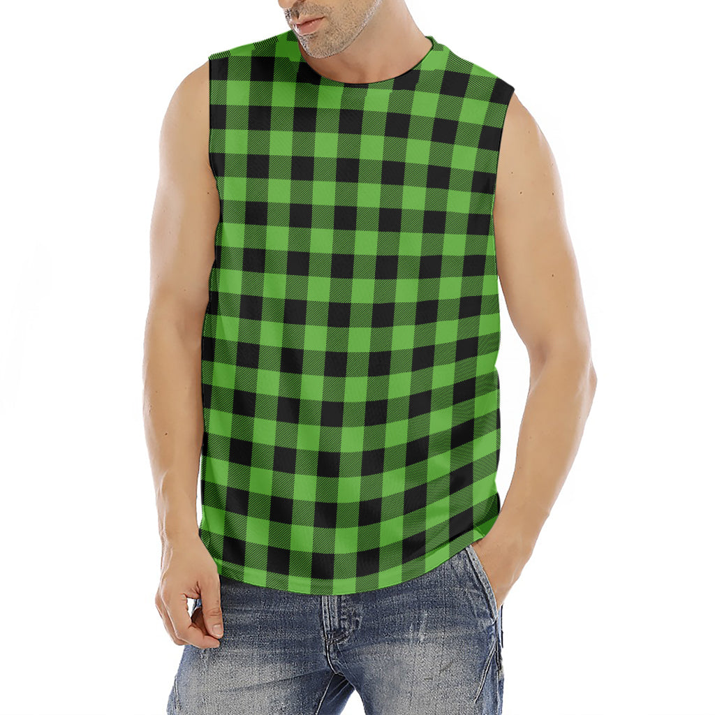 UFO Green And Black Buffalo Check Print Men's Fitness Tank Top