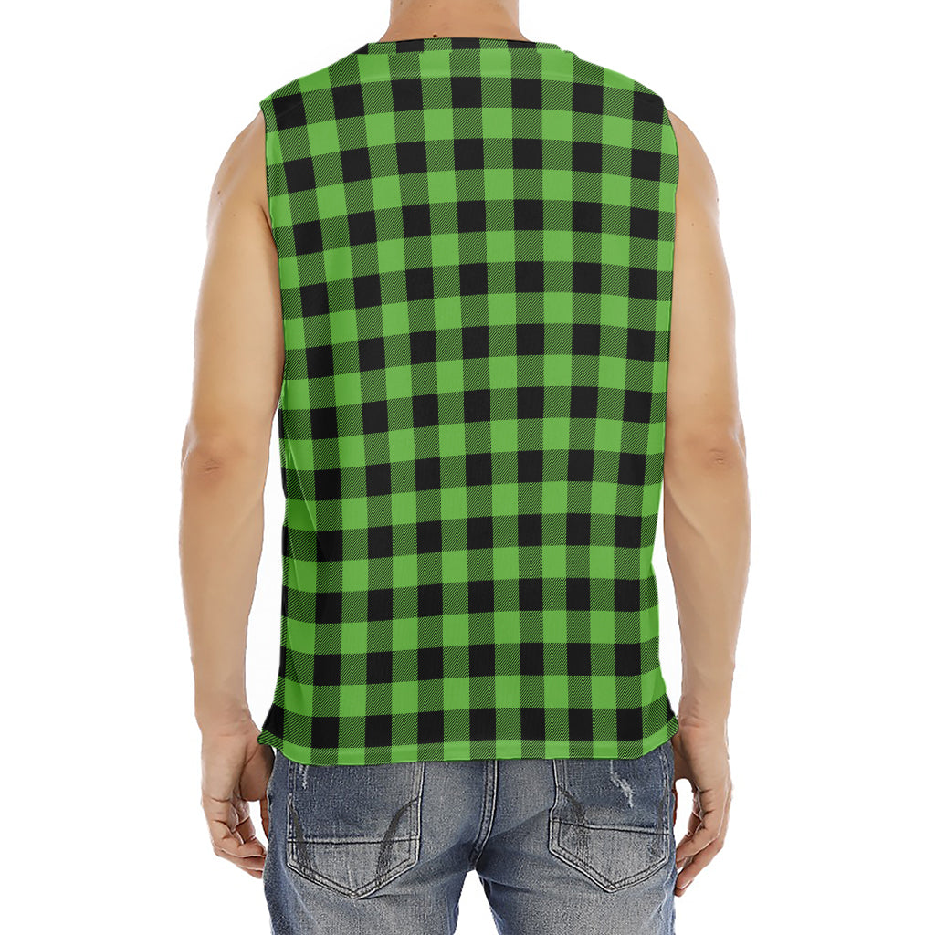 UFO Green And Black Buffalo Check Print Men's Fitness Tank Top