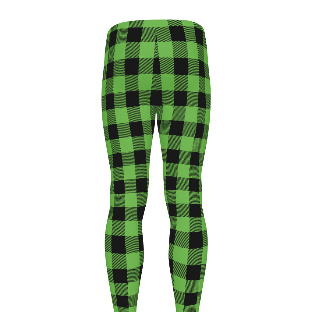 UFO Green And Black Buffalo Check Print Men's leggings