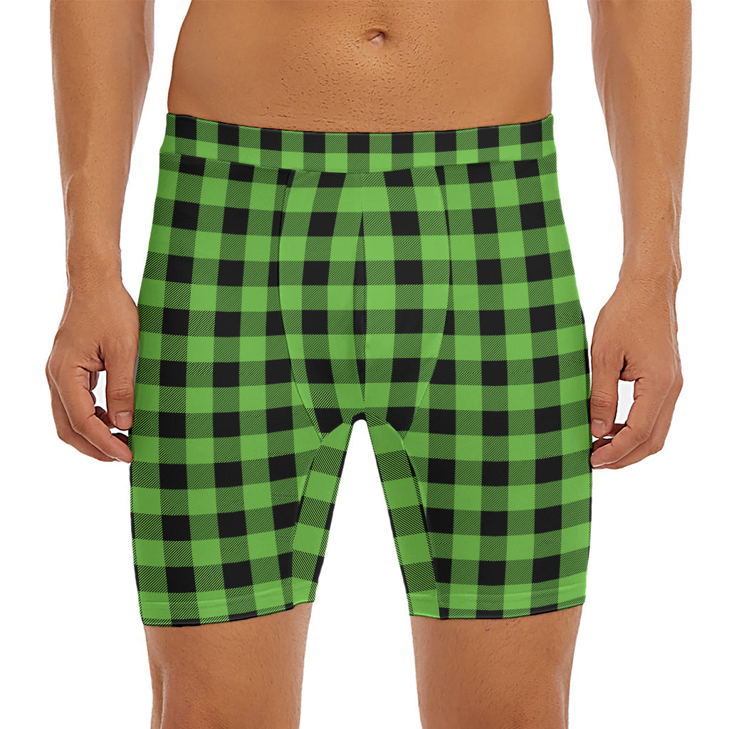 UFO Green And Black Buffalo Check Print Men's Long Boxer Briefs