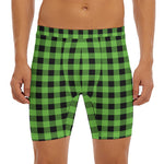UFO Green And Black Buffalo Check Print Men's Long Boxer Briefs