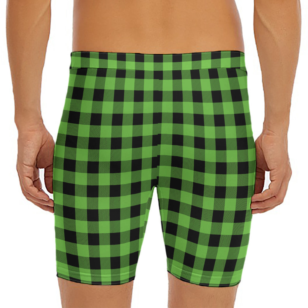 UFO Green And Black Buffalo Check Print Men's Long Boxer Briefs