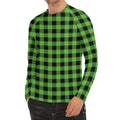 UFO Green And Black Buffalo Check Print Men's Long Sleeve Rash Guard