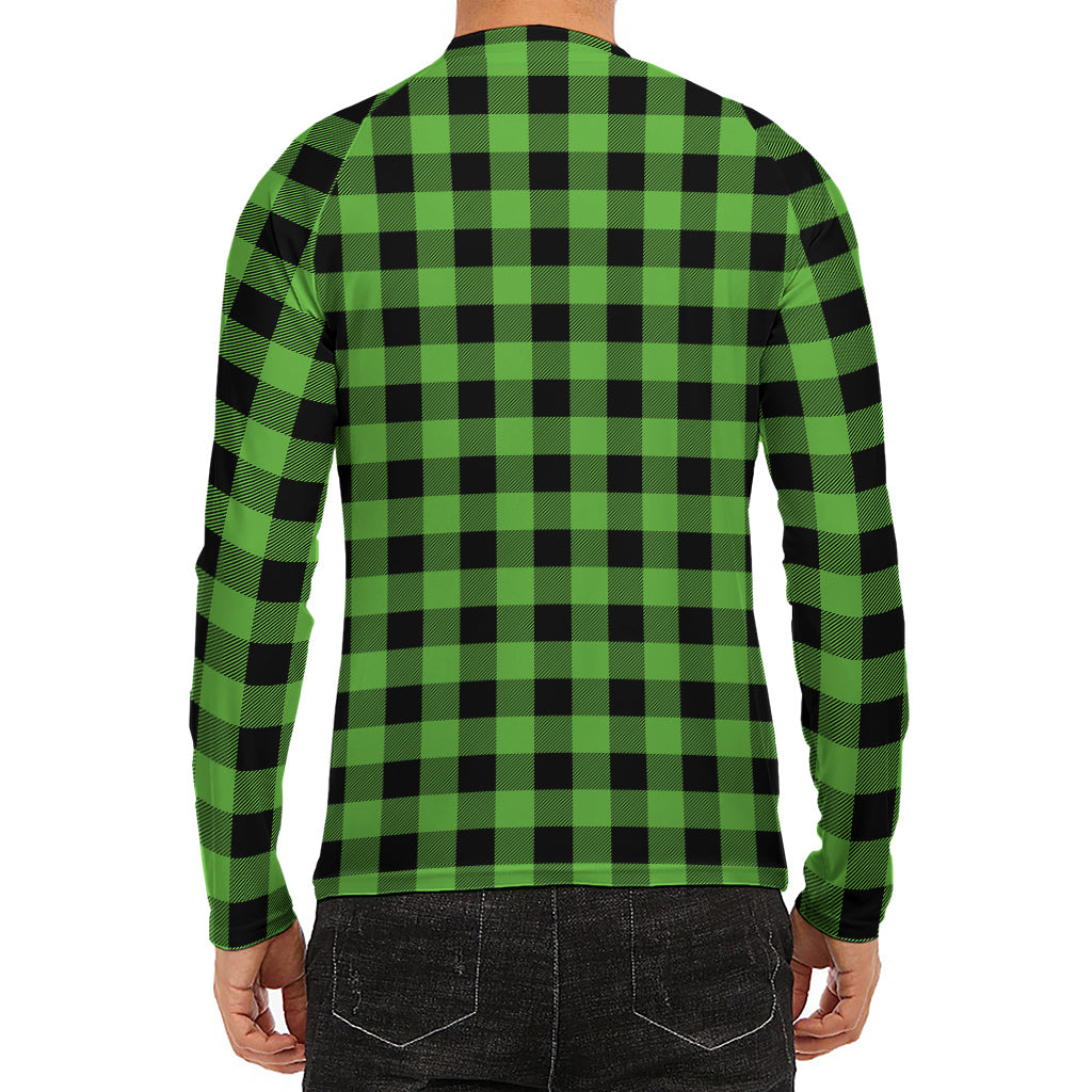 UFO Green And Black Buffalo Check Print Men's Long Sleeve Rash Guard