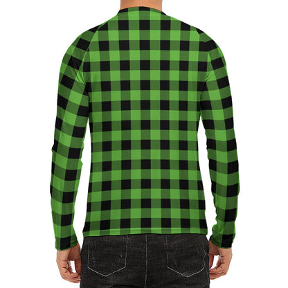 UFO Green And Black Buffalo Check Print Men's Long Sleeve Rash Guard