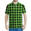 UFO Green And Black Buffalo Check Print Men's Polo Shirt