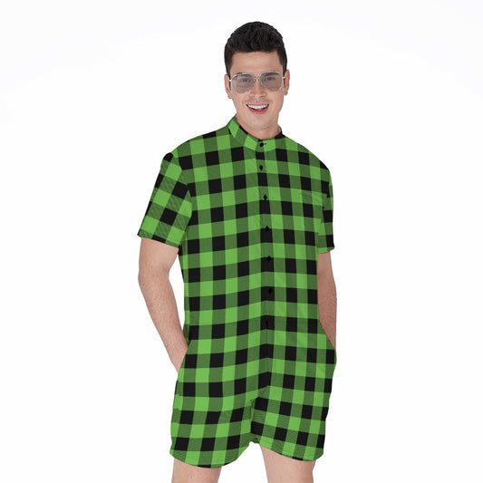 UFO Green And Black Buffalo Check Print Men's Rompers