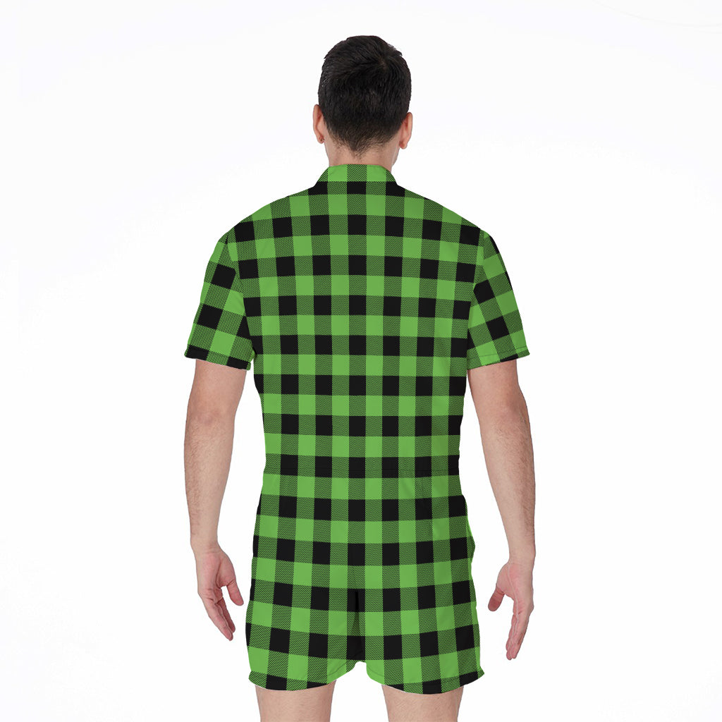 UFO Green And Black Buffalo Check Print Men's Rompers