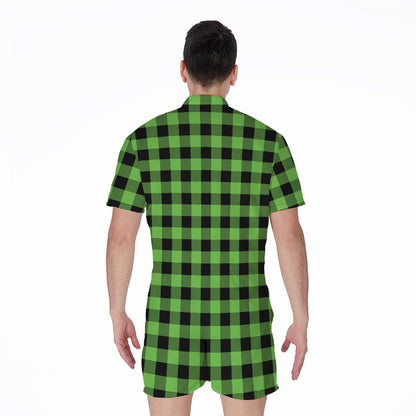 UFO Green And Black Buffalo Check Print Men's Rompers
