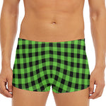 UFO Green And Black Buffalo Check Print Men's Short Boxer Briefs