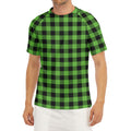 UFO Green And Black Buffalo Check Print Men's Short Sleeve Rash Guard