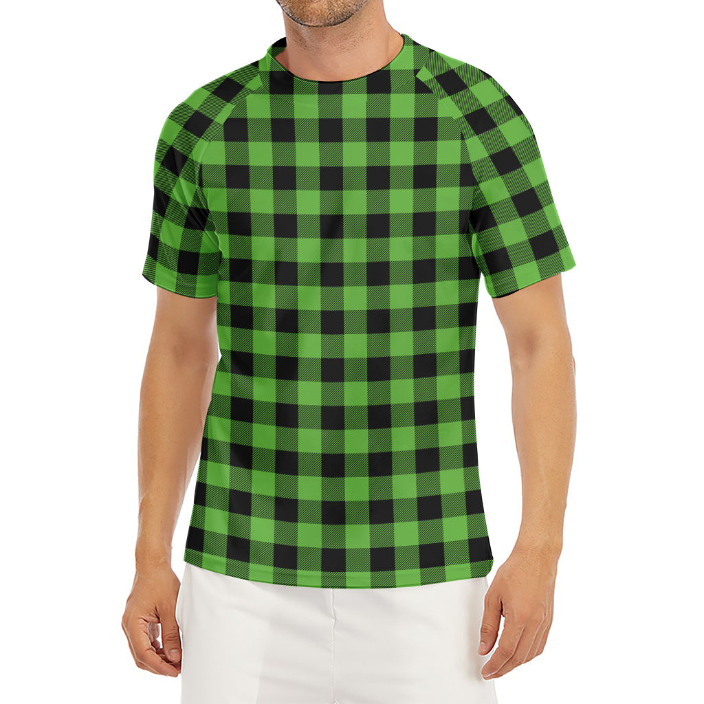 UFO Green And Black Buffalo Check Print Men's Short Sleeve Rash Guard