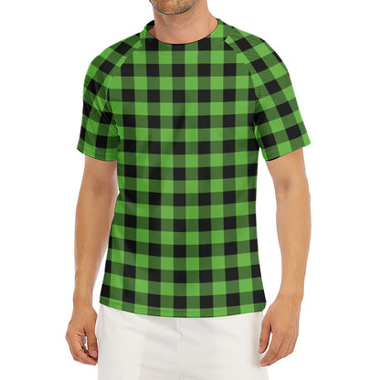 UFO Green And Black Buffalo Check Print Men's Short Sleeve Rash Guard