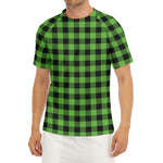 UFO Green And Black Buffalo Check Print Men's Short Sleeve Rash Guard