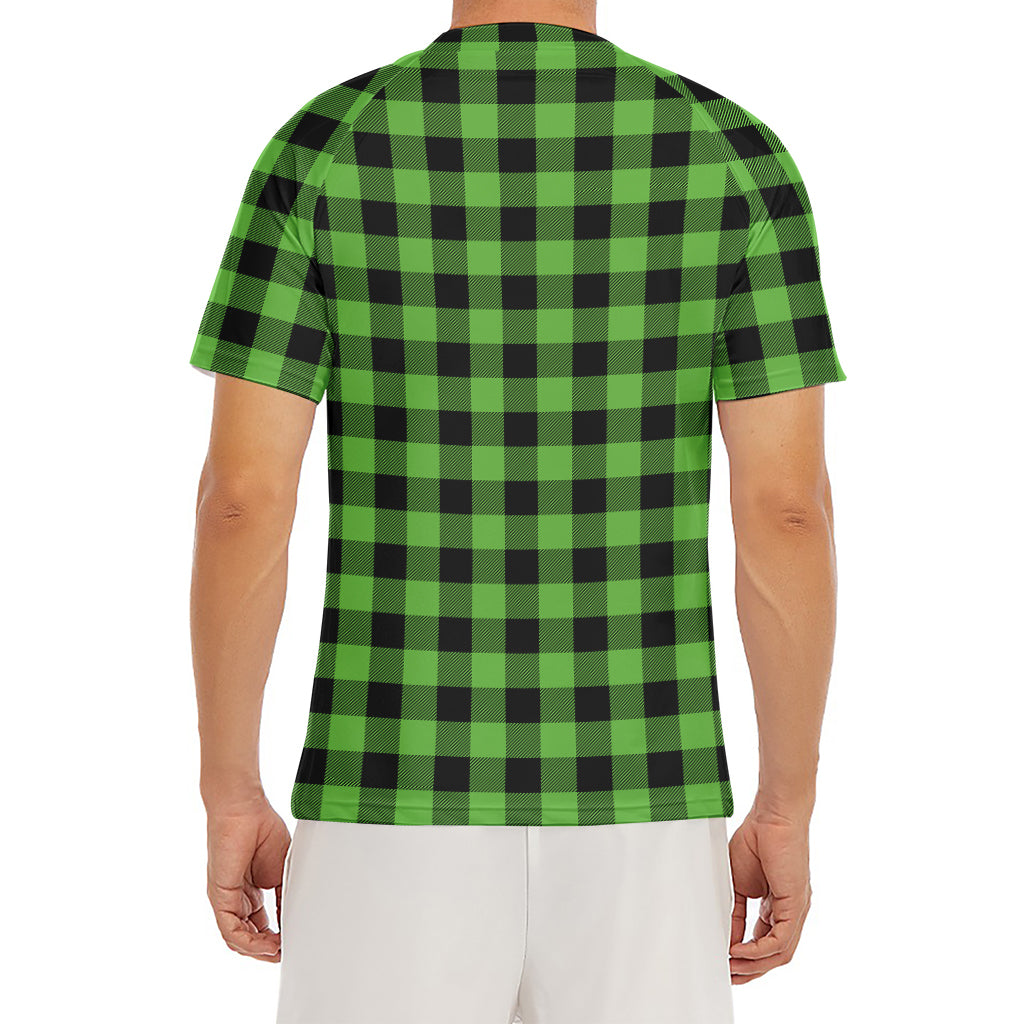 UFO Green And Black Buffalo Check Print Men's Short Sleeve Rash Guard