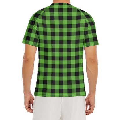 UFO Green And Black Buffalo Check Print Men's Short Sleeve Rash Guard