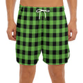 UFO Green And Black Buffalo Check Print Men's Split Running Shorts