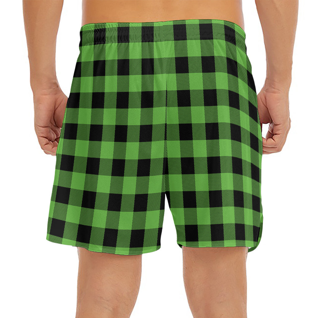 UFO Green And Black Buffalo Check Print Men's Split Running Shorts