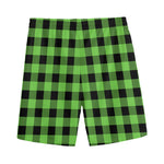 UFO Green And Black Buffalo Check Print Men's Sports Shorts