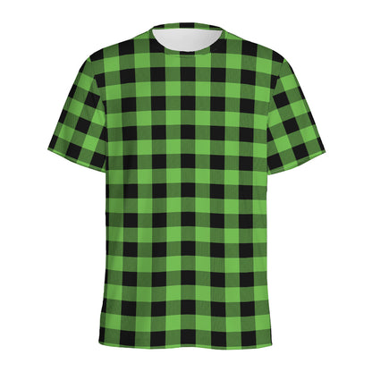 UFO Green And Black Buffalo Check Print Men's Sports T-Shirt