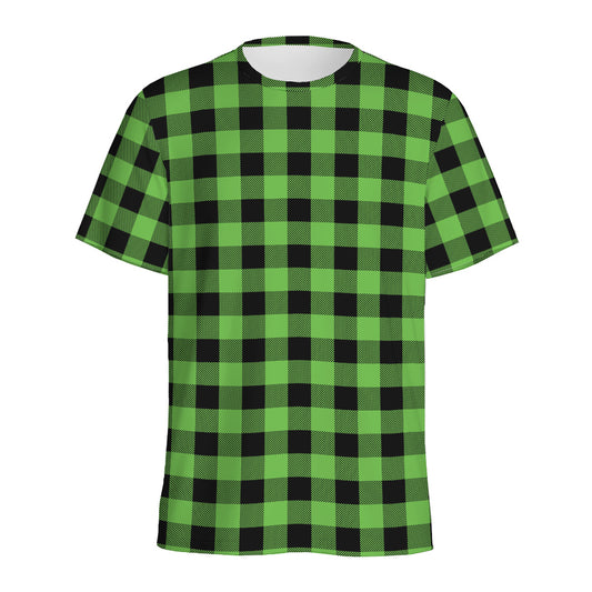 UFO Green And Black Buffalo Check Print Men's Sports T-Shirt