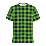 UFO Green And Black Buffalo Check Print Men's Sports T-Shirt