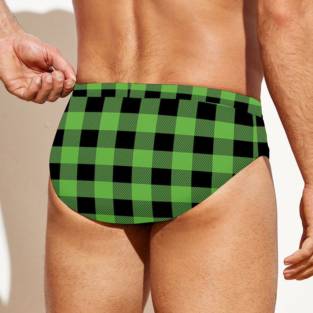 UFO Green And Black Buffalo Check Print Men's Swim Briefs