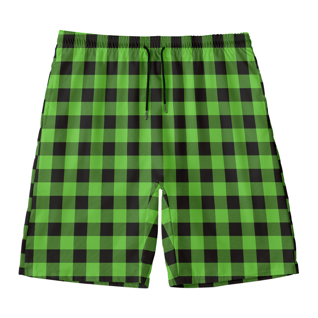 UFO Green And Black Buffalo Check Print Men's Swim Trunks