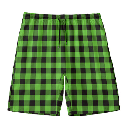 UFO Green And Black Buffalo Check Print Men's Swim Trunks