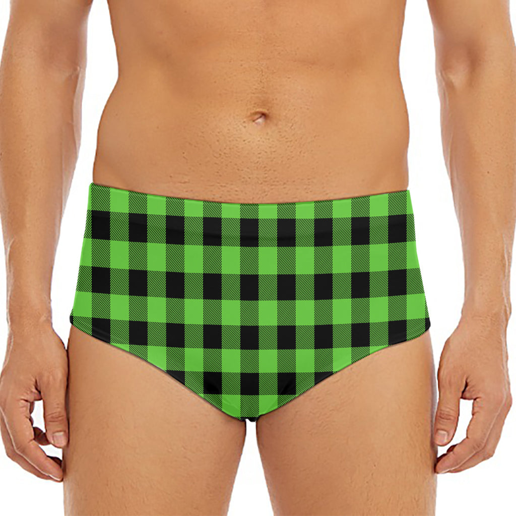 UFO Green And Black Buffalo Check Print Men's Triangle Swim Briefs