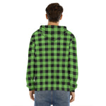 UFO Green And Black Buffalo Check Print Men's Velvet Pullover Hoodie