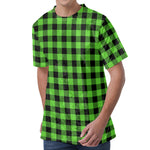 UFO Green And Black Buffalo Check Print Men's Velvet T-Shirt