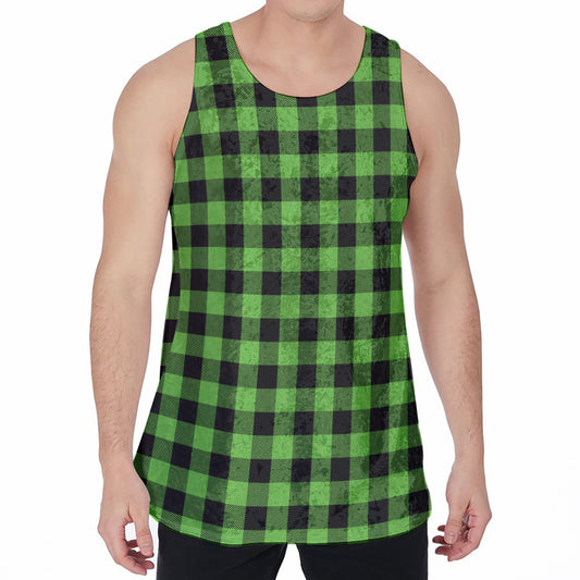 UFO Green And Black Buffalo Check Print Men's Velvet Tank Top