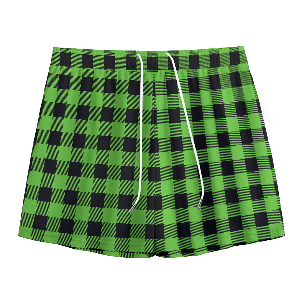 UFO Green And Black Buffalo Check Print Mesh Shorts