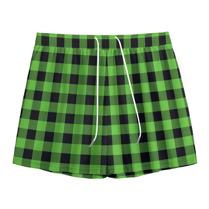 UFO Green And Black Buffalo Check Print Mesh Shorts